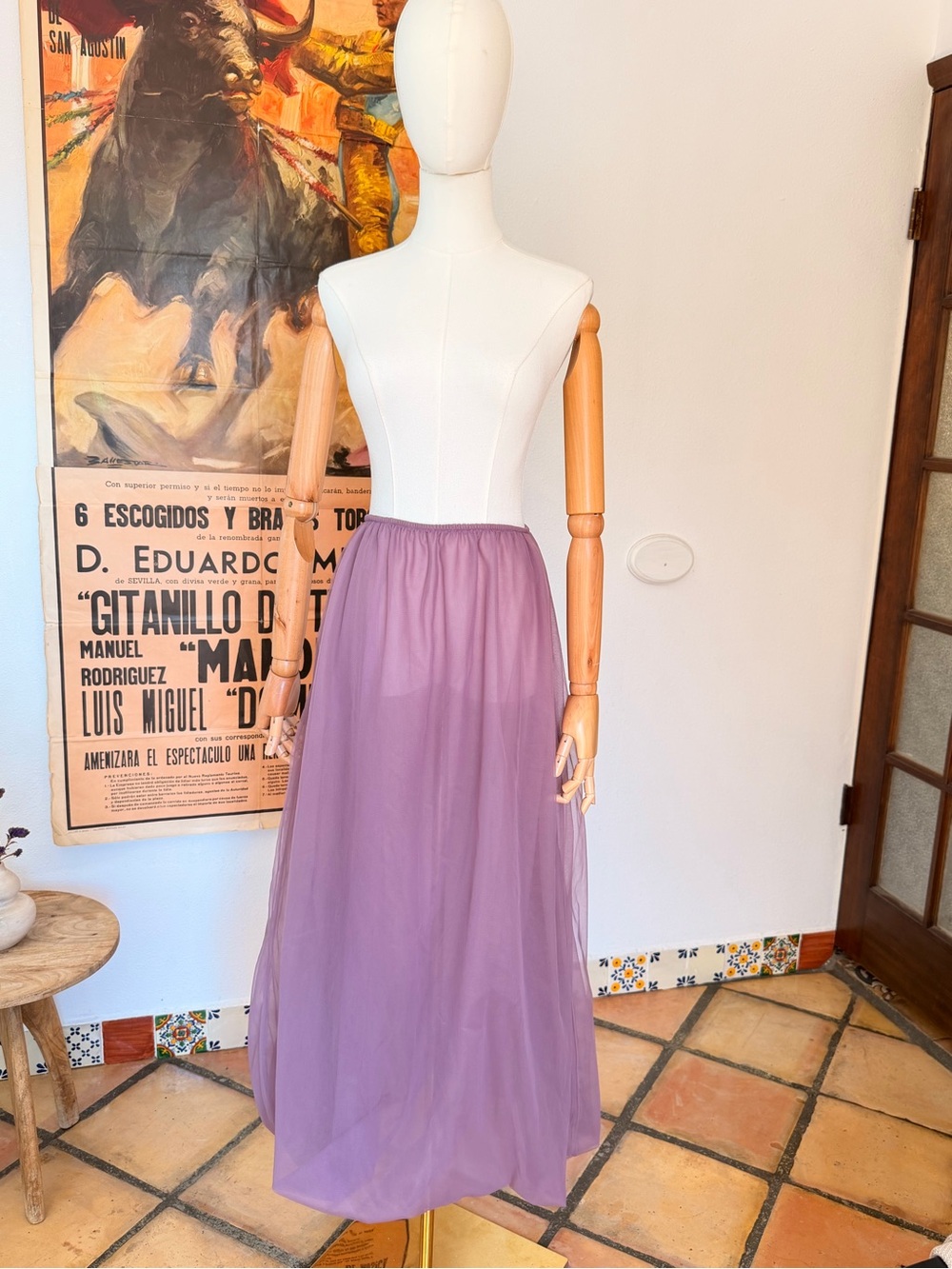Vintage 90s LILITH FRANCE Lavender Tulle Maxi Skirt Stretch Waist Size S